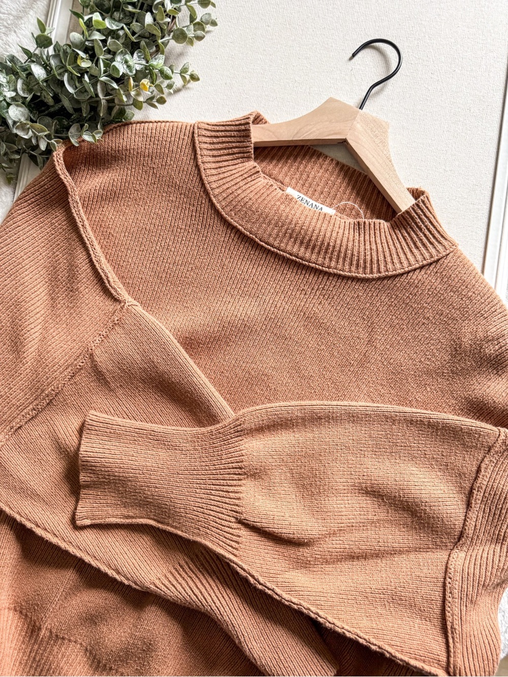 Zenana Ribbed Knit Sweater Rust Oversized Cropped Pullover XS